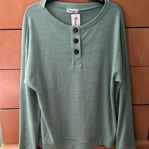 Bentley Button Henley Long Sleeve Size Large Seafoam Green New